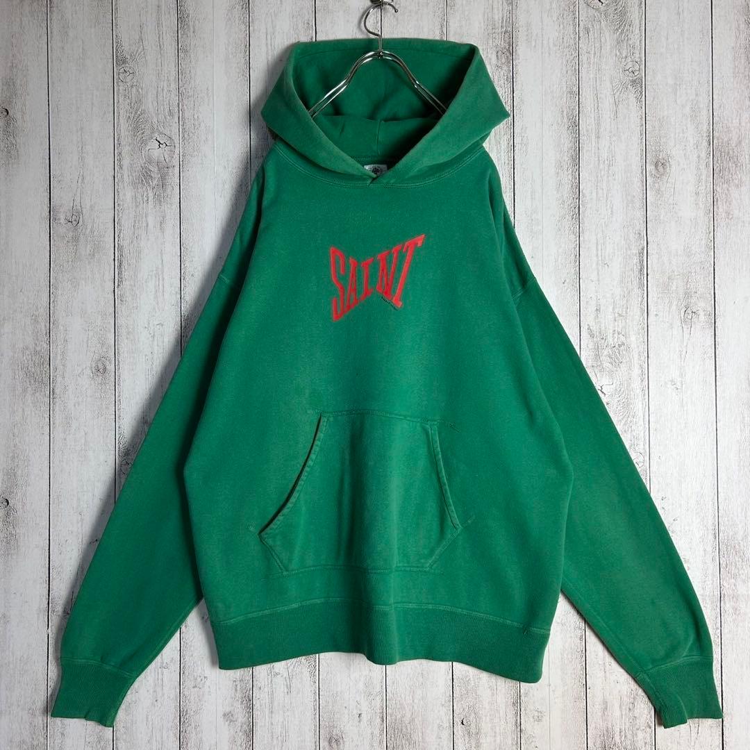 5174【希少XLサイズ】セントマイケル☆センターロゴ入りパーカー グリーン 緑