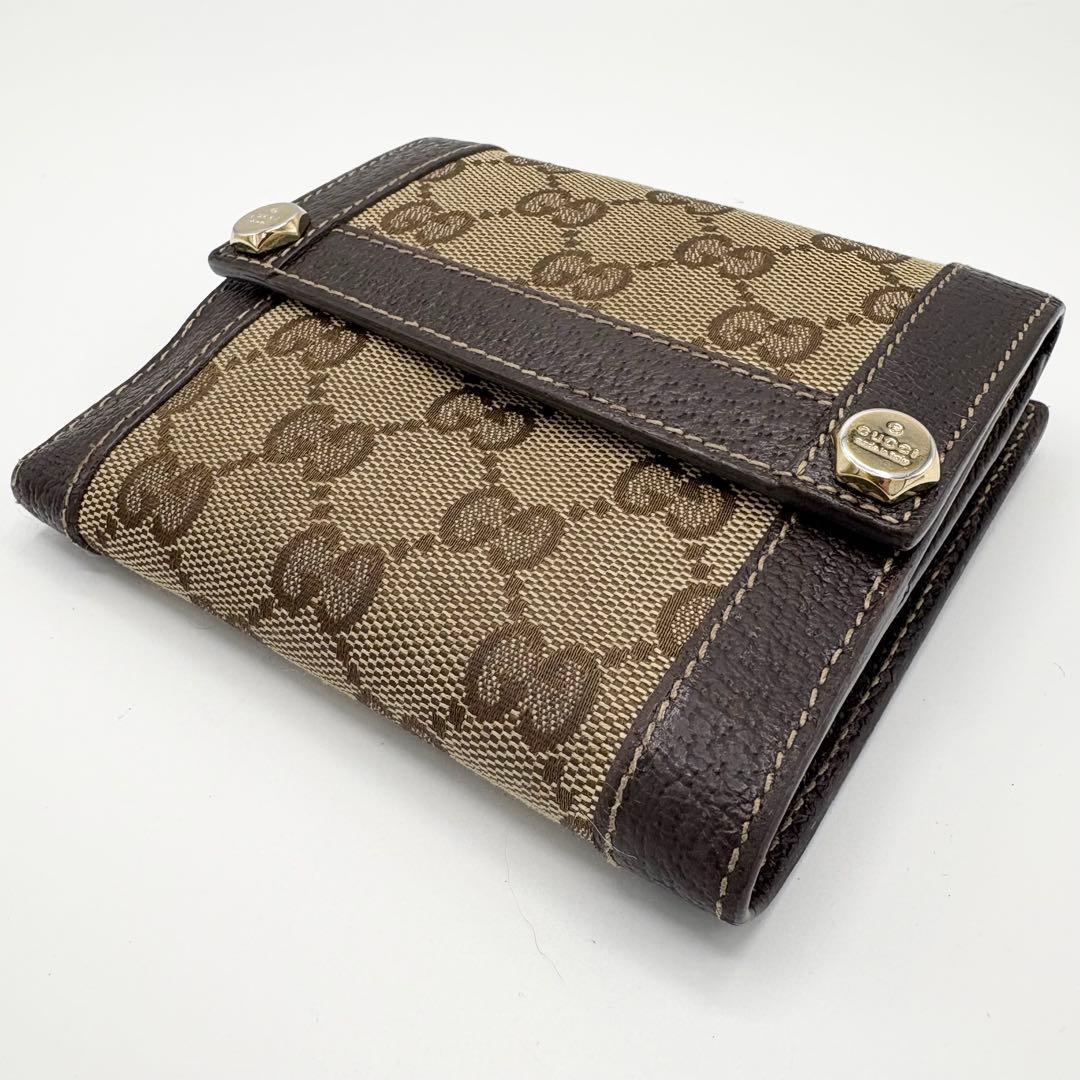 極美品 GUCCI 二つ折り財布 グッチキャンバス　グッチレザー