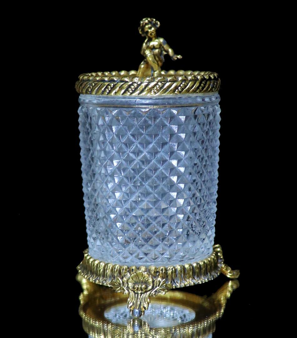 オールド・バカラ 1890年 名品 天使文ゴールド装飾ディアマン・ビゾー小物入れ