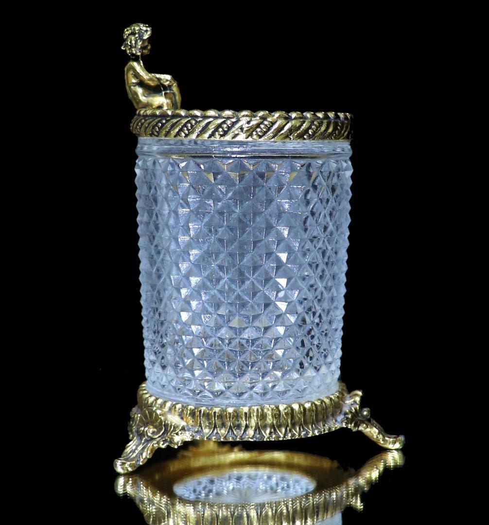 オールド・バカラ 1890年 名品 天使文ゴールド装飾ディアマン・ビゾー小物入れ