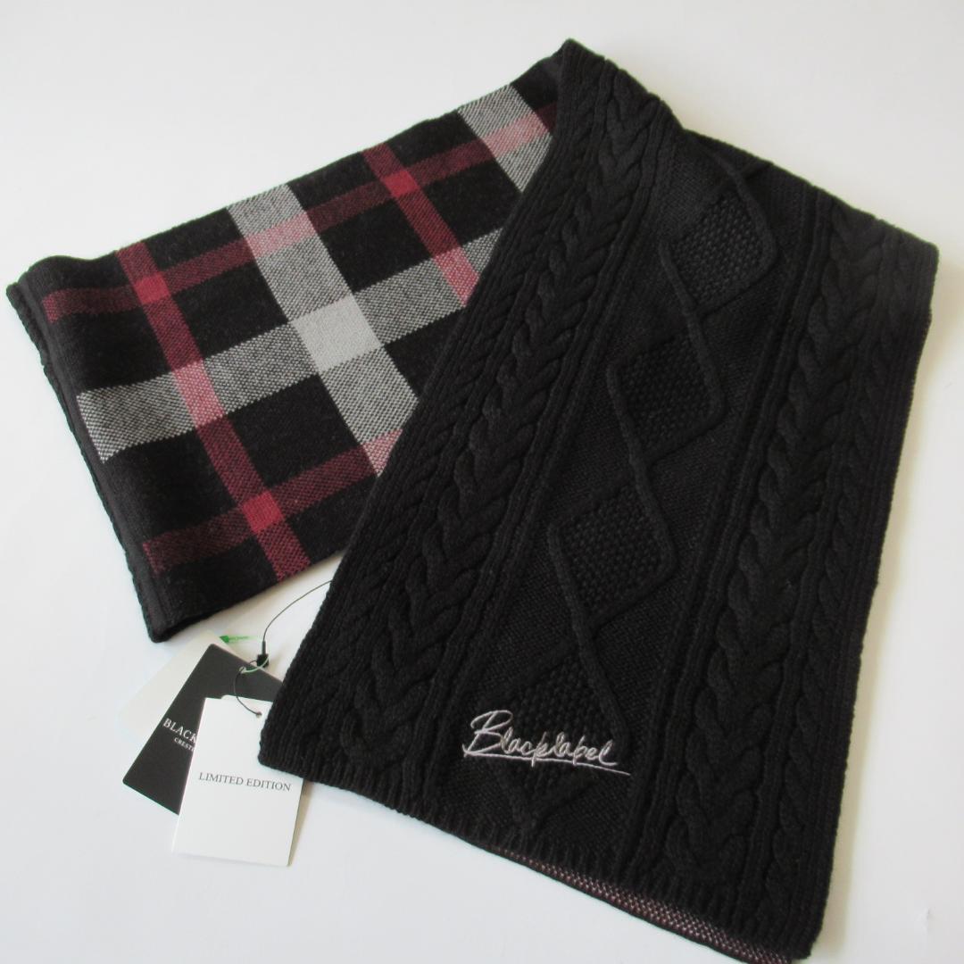 ブラックレーベルクレストブリッジ新品ブラック チェックニットマフラー 限定商品