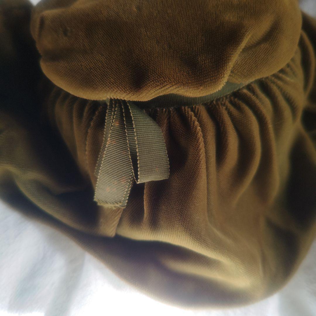 アンティーク　帽子　オリーブグリーン　ベルベット　グログランリボン