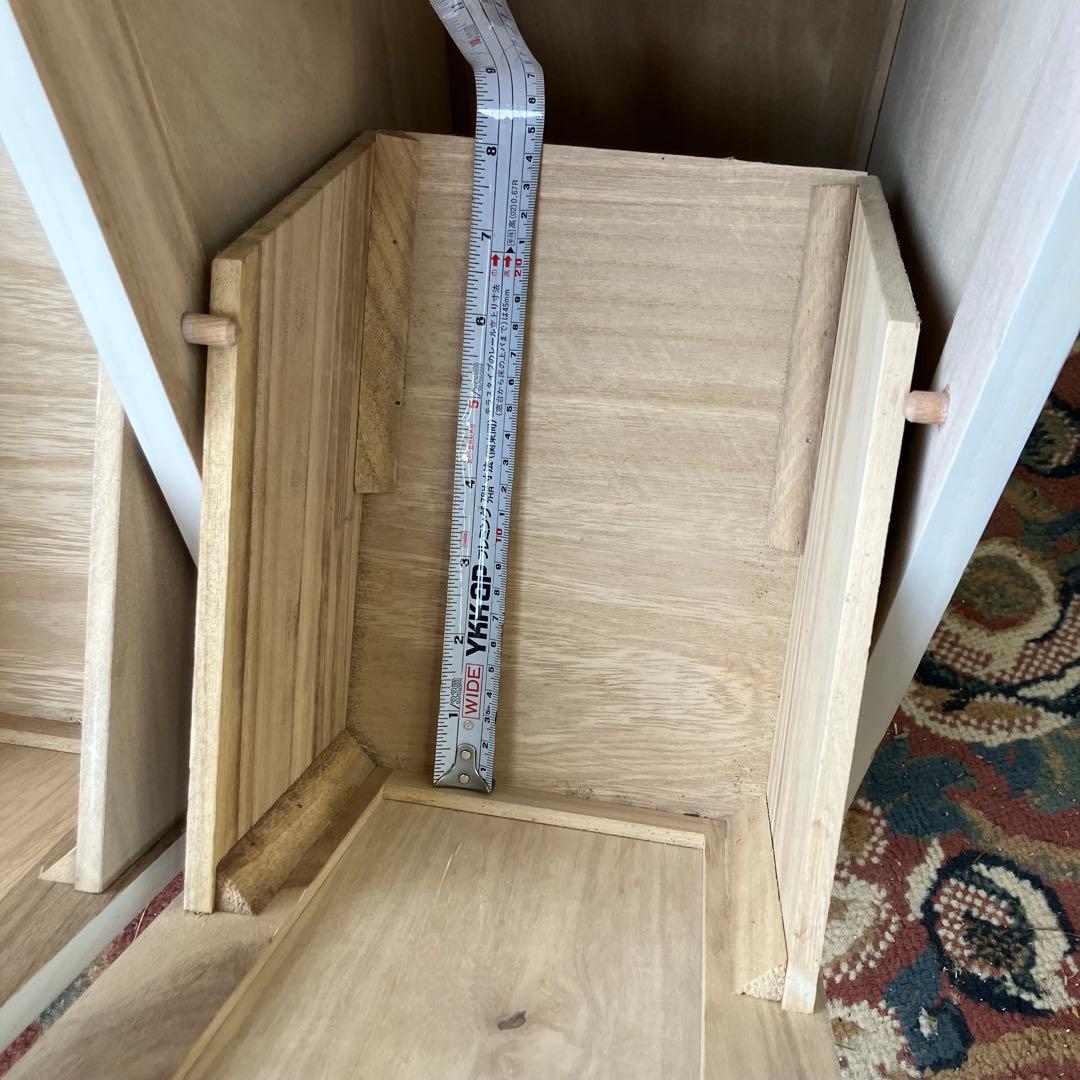 北欧レトロ 3分別 タイル張り 木製ダストボックス ゴミ箱 キッチンワゴン