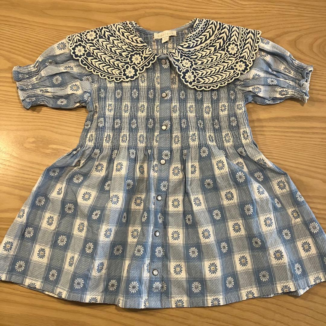 Bonjour bonjour diary ワンピース 4Y 水色　花柄