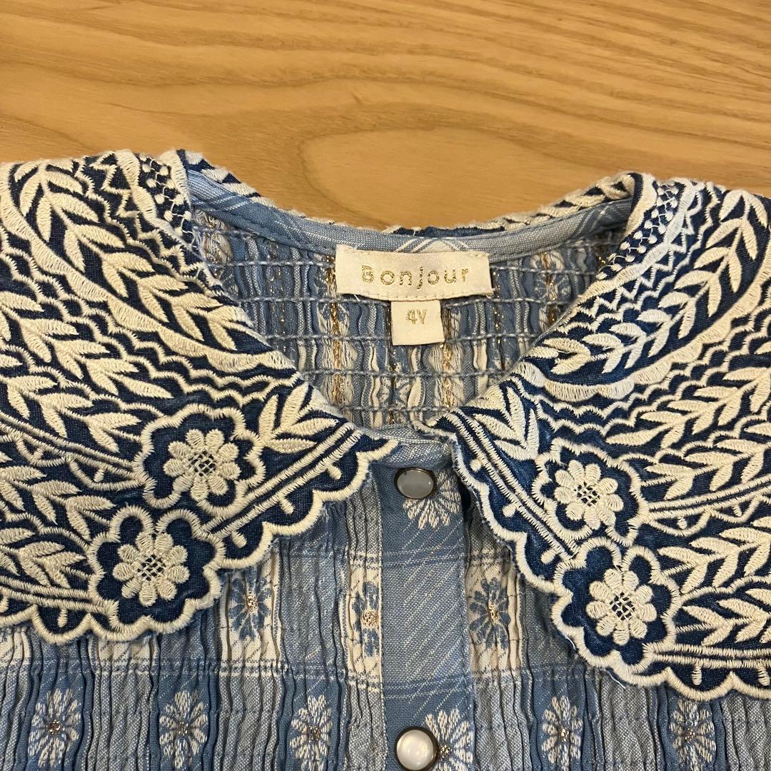 Bonjour bonjour diary ワンピース 4Y 水色　花柄