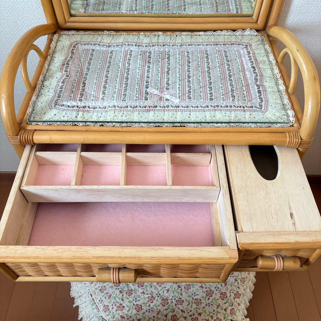 ラタン　籐家具　ドレッサー　鏡台　① 化粧台　木製　昭和レトロ　アンティーク