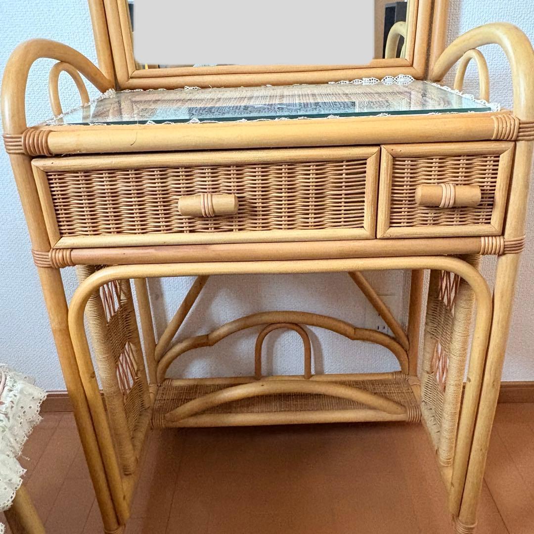 ラタン　籐家具　ドレッサー　鏡台　① 化粧台　木製　昭和レトロ　アンティーク