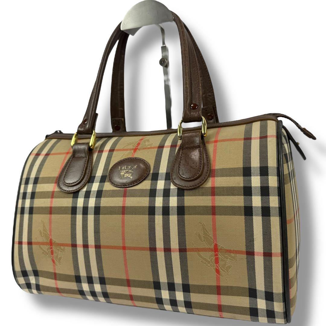 バーバリー ミニボストン トートバッグ ノバチェック ホースロゴ 内側ベタ無し