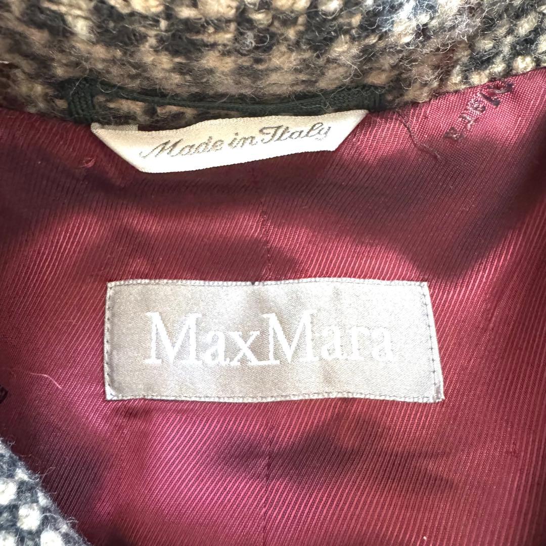 【美品】マックスマーラ ウールコート ビッグカラー ダブル 銀タグ 　ツイード