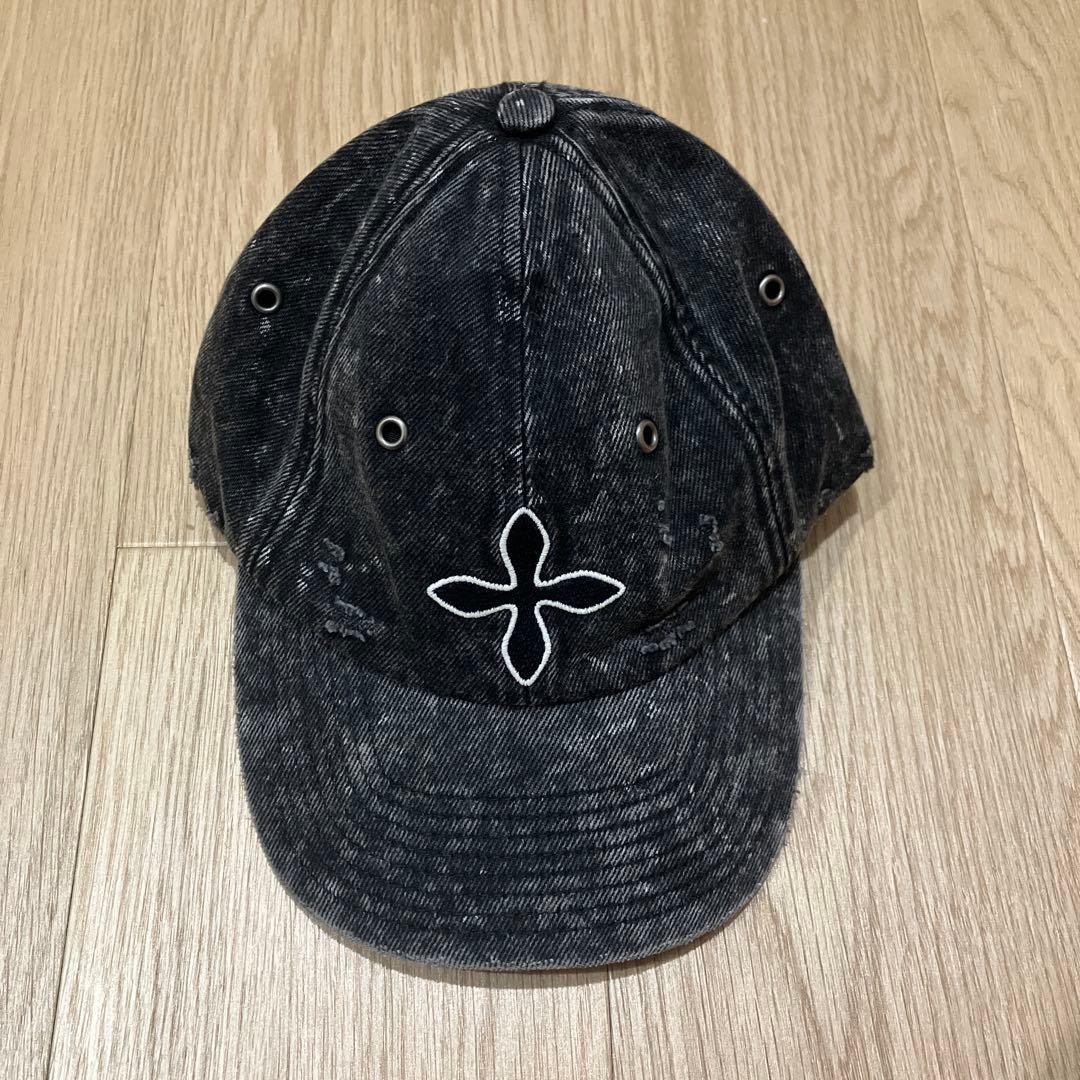 SMFK キャップ デニム ブラック ダメージ加工 十字架 ユニセックス y2k