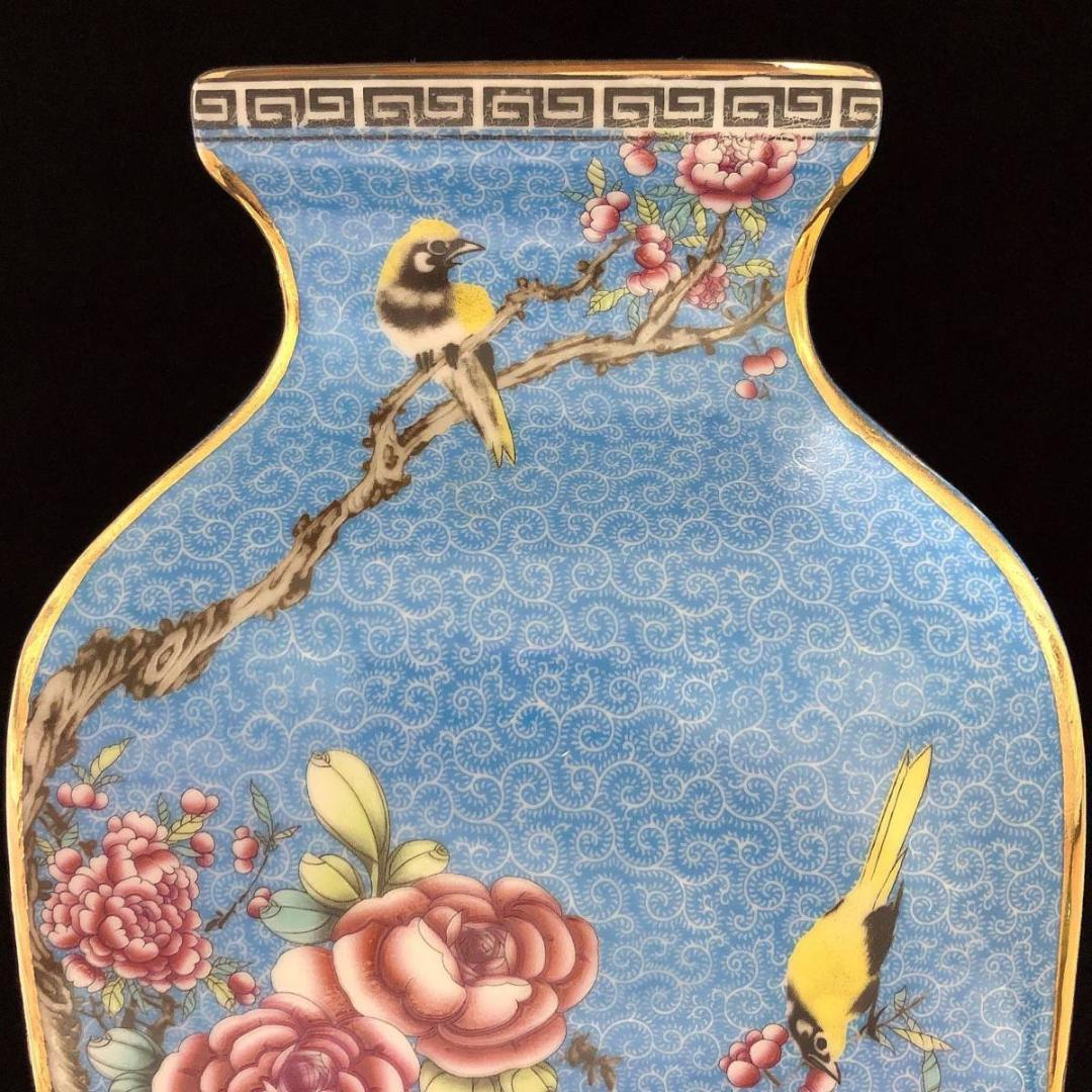 大清 乾隆 高さ35.2CM 紛彩花鳥瓶 骨董品 擺件 古賞物 傳世家珍 陶磁器