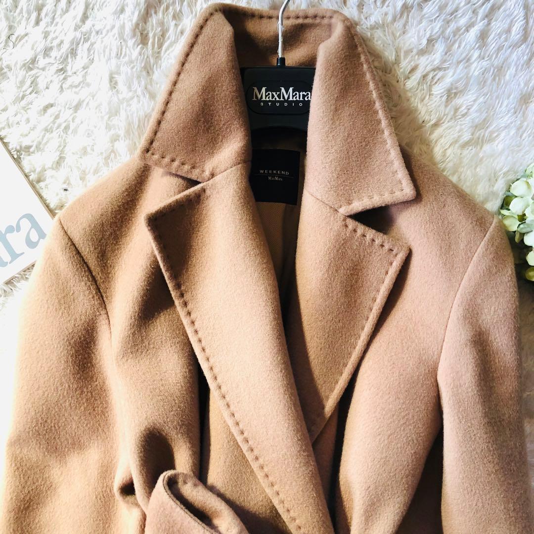 現行✨着用1回 マックスマーラ ベルテッドコート カシミヤ100% キャメル S