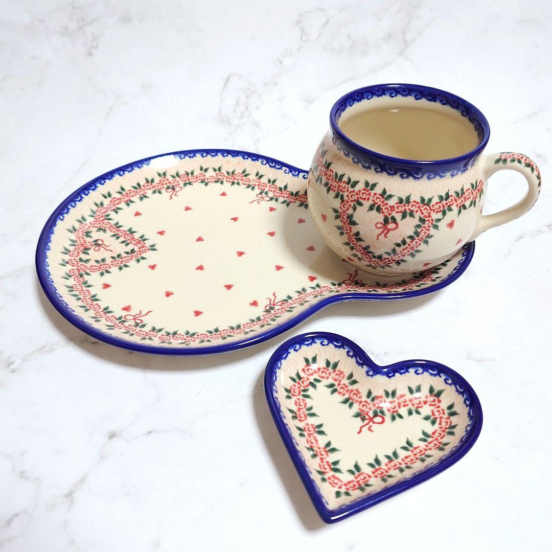 新品 ポーリッシュポタリー VENA社 だるまプレート マグカップ特大 ハート皿