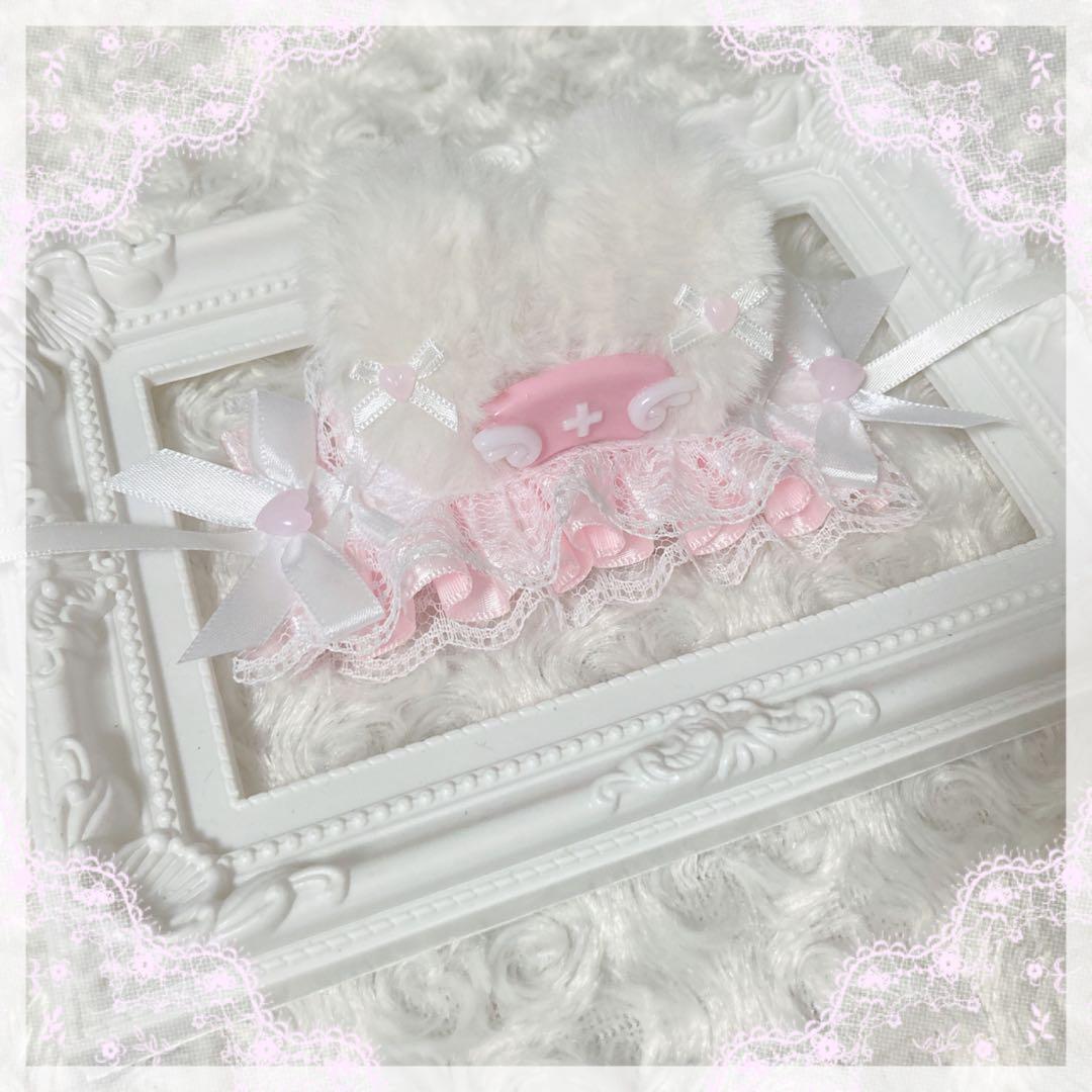 【111】ぬいぐるみ ぬい服 おまんじゅう ヘッドドレス【白 ピンク うさぎ】