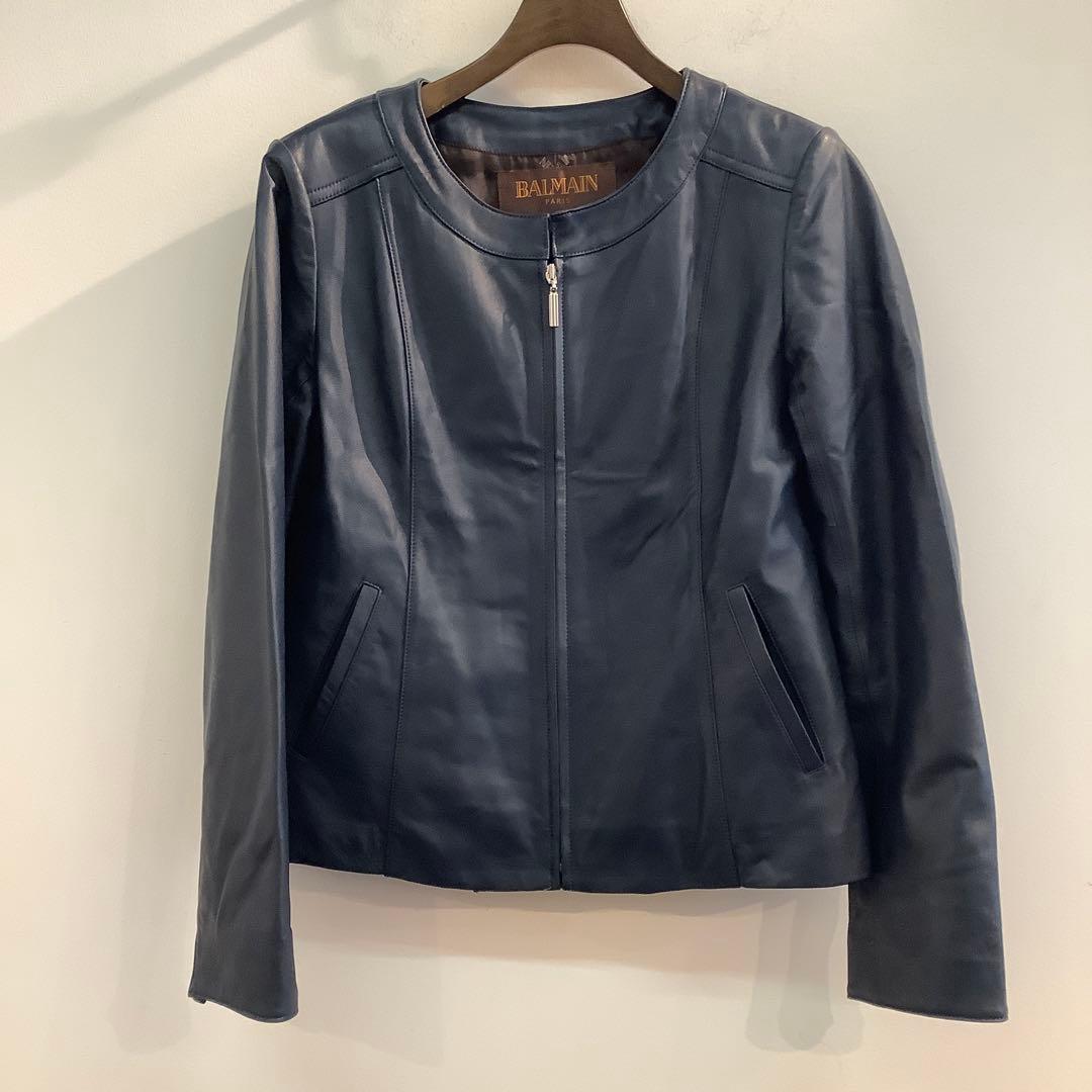 BALMAN バルマン　ラムレザージップアップジャケット　ネイビー　サイズ13