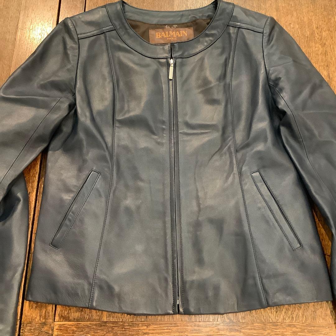 BALMAN バルマン　ラムレザージップアップジャケット　ネイビー　サイズ13