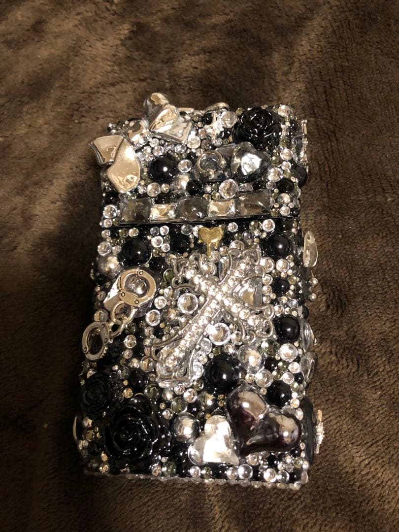 ビーズ装飾 電子タバコケース 黒銀