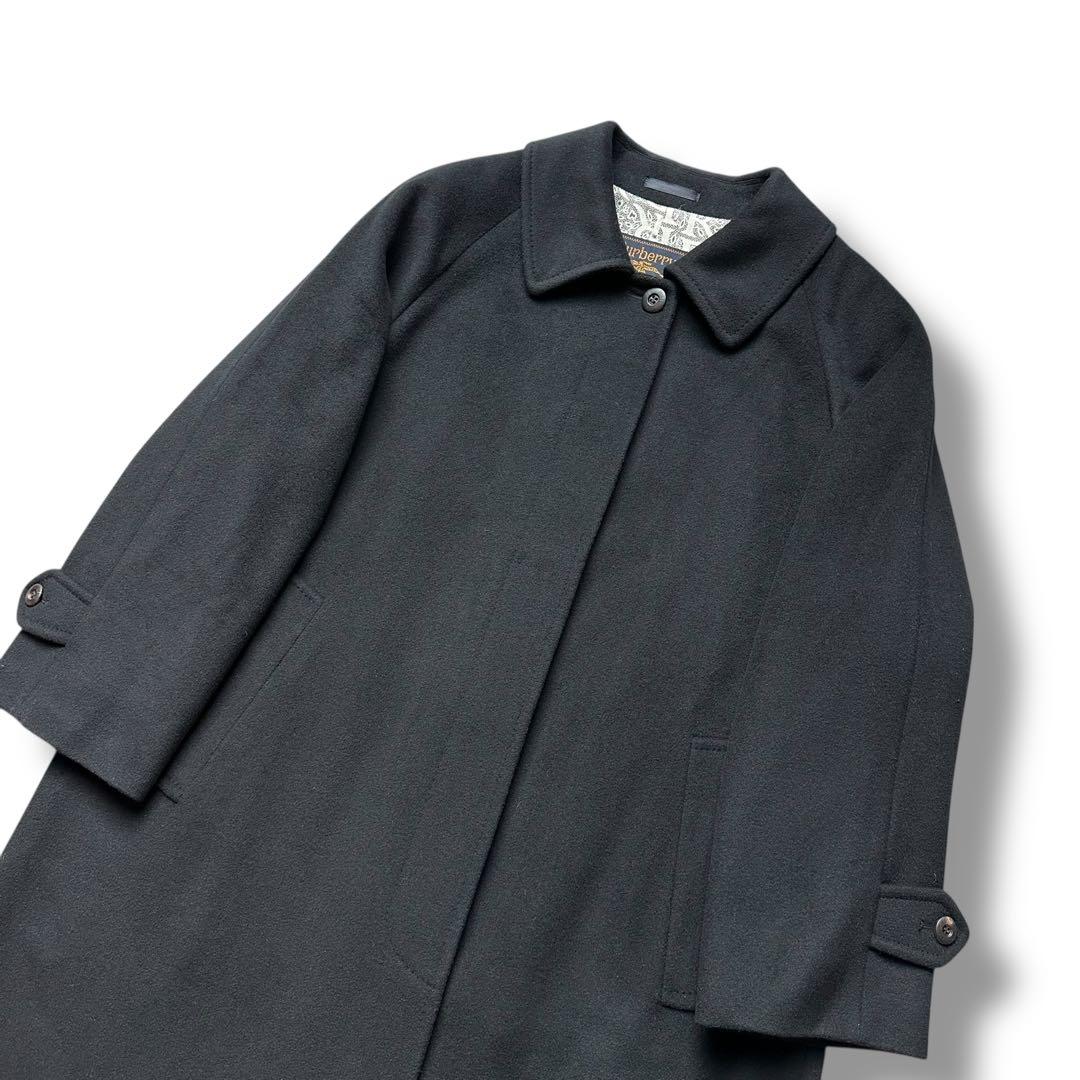XL相当 ピュアカシミヤ バーバリーズ ステンカラーコート ロング 総柄 黒