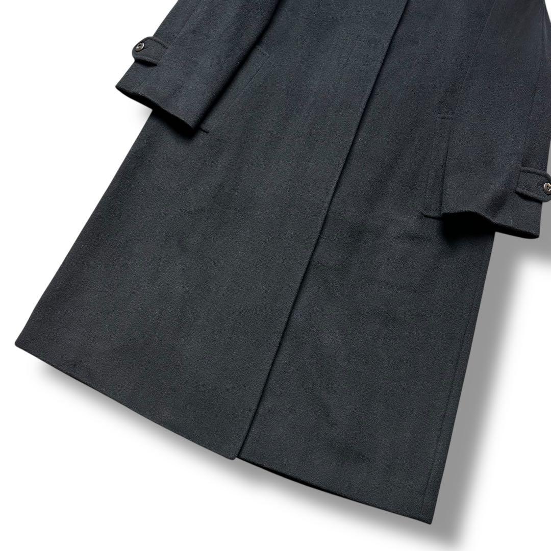 XL相当 ピュアカシミヤ バーバリーズ ステンカラーコート ロング 総柄 黒