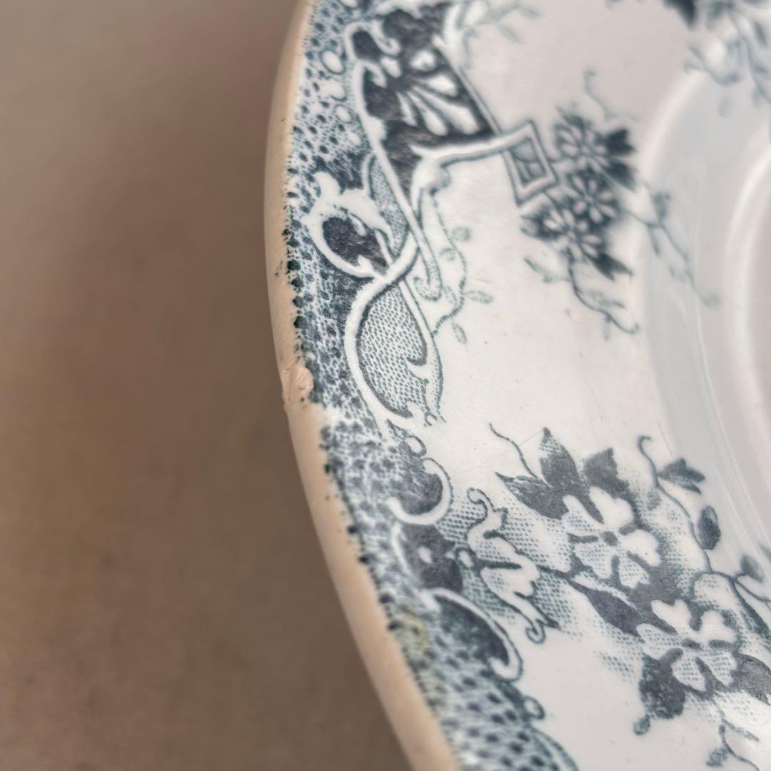 フランスアンティーク サンタマン PRIMAブルーの蔓の花が可愛いコンポティエ