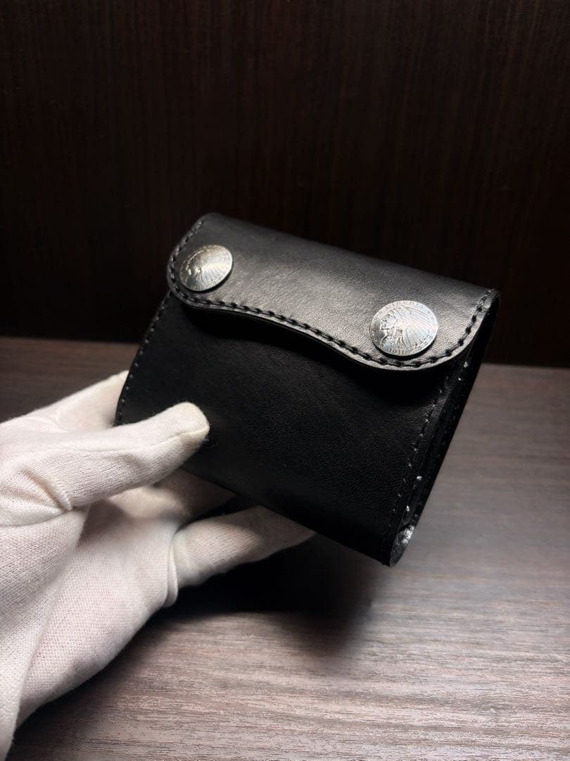 牛ヌメ革　ハンドメイド　折り財布 栃木レザー（ワイルドサドル）メンズ　ライダース