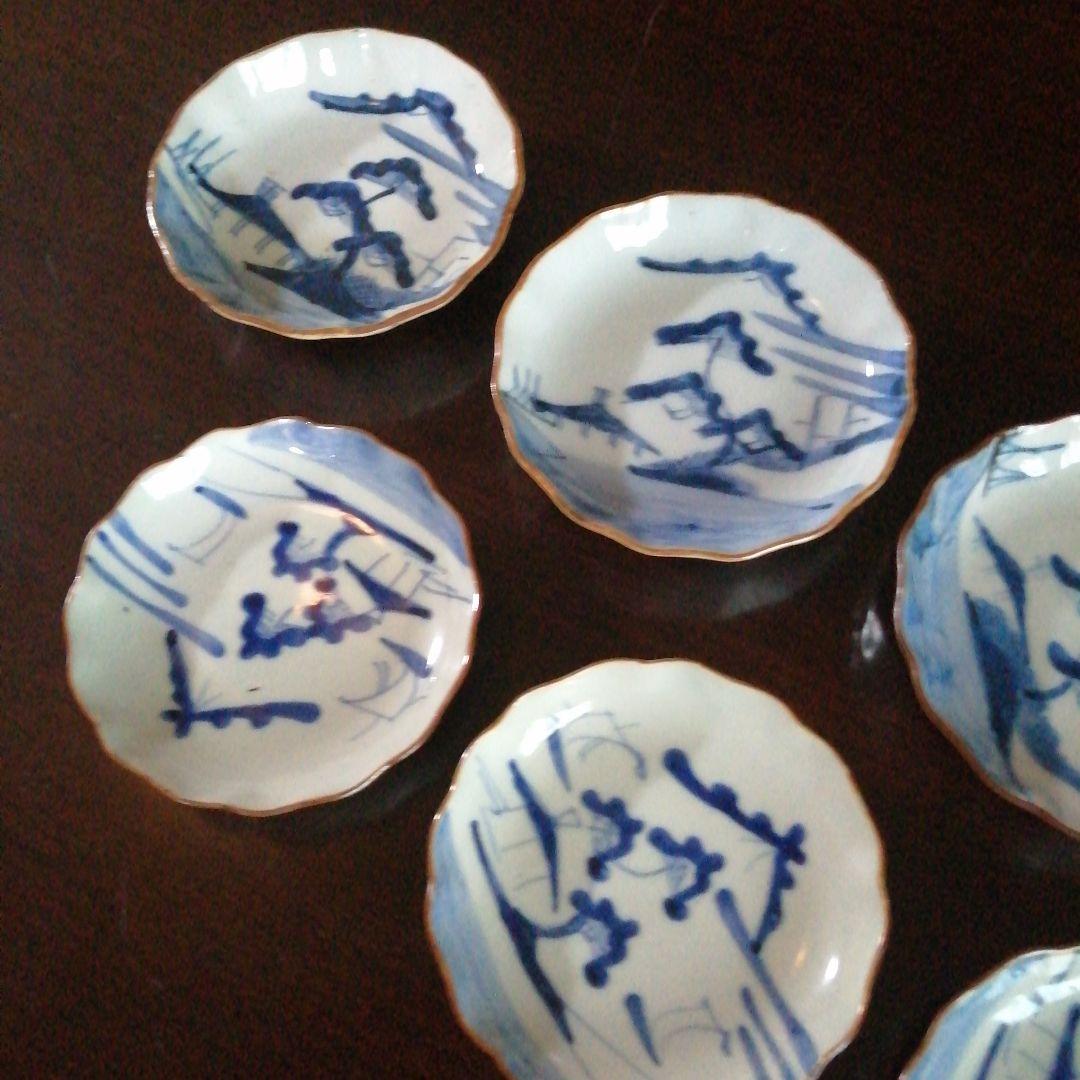 古伊万里　染付皿　2種　8枚　13cm　13.6cm　江戸後期〜明治初期