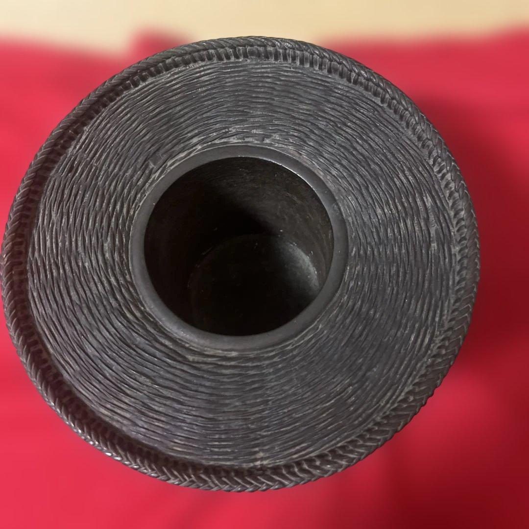 古美術　骨董品　茶道具　古銅花器　竹編紋　在銘　唐子足