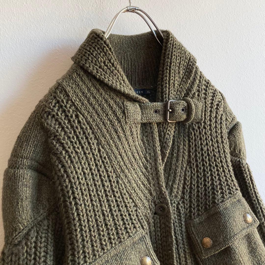 ラルフローレン ローゲージ ウール シルク ニット ジャケット XL オリーブ