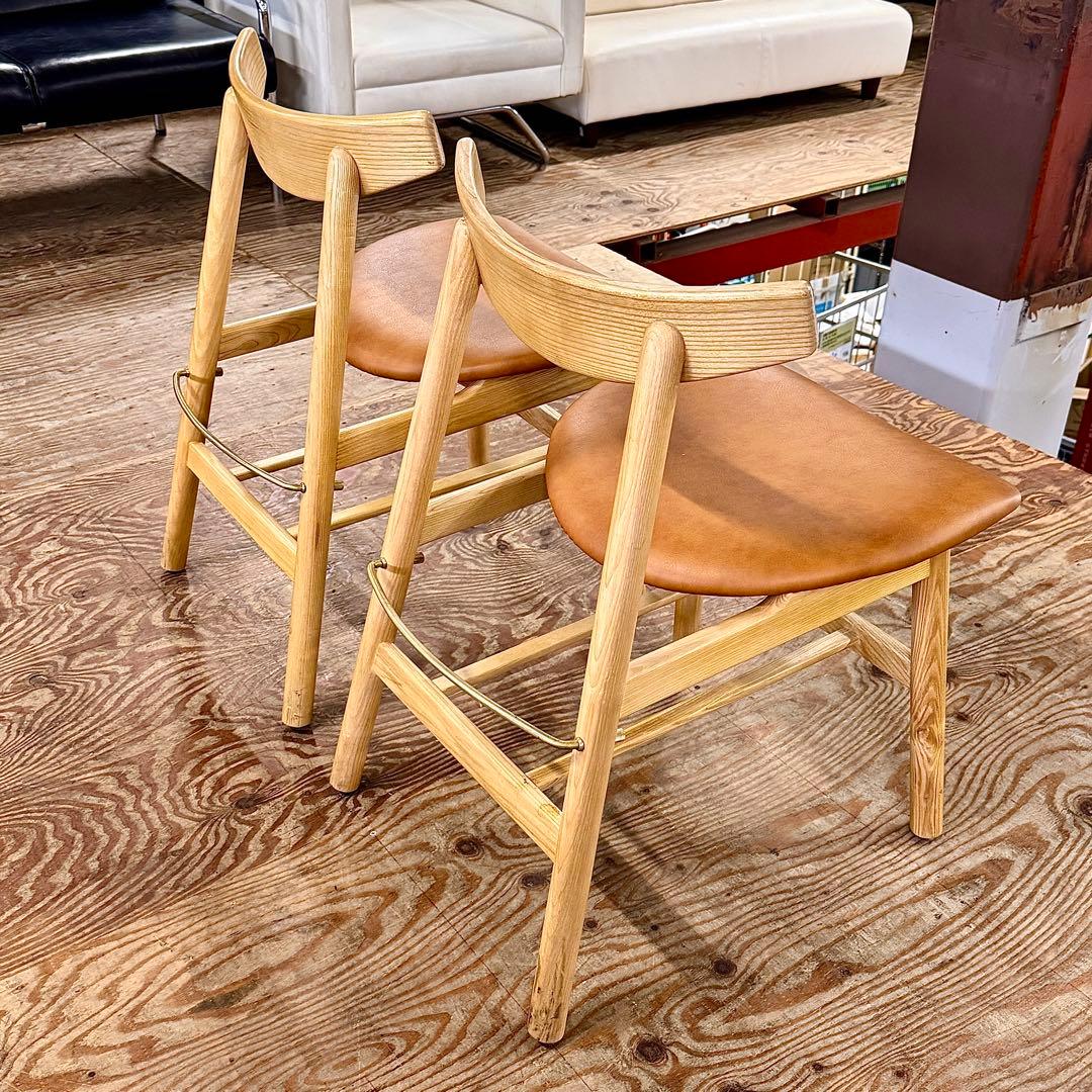 #002 LCC Cafe Chair ブラウン木製ダイニングチェア2脚セット