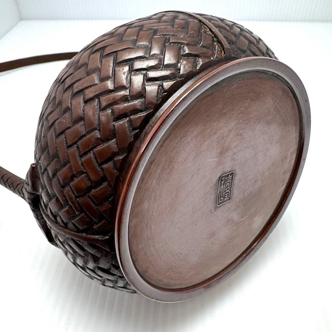 銅器 網代 手付花器 花入れ 花籠 花瓶 竹編籠 骨董品 伝統工芸