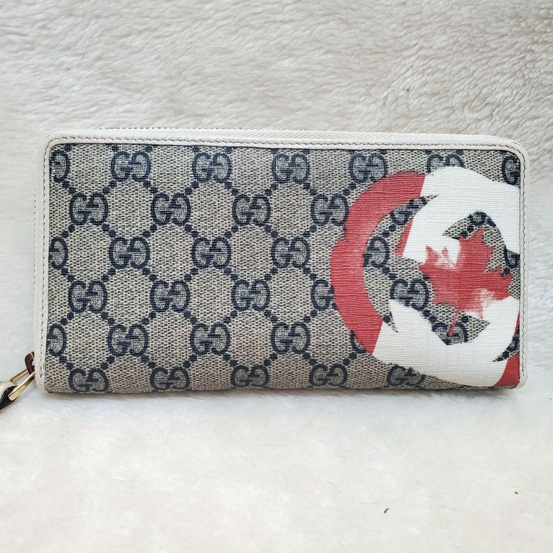 希少 美品 GUCCI　グッチ　ラウンドファスナー　カナダ国旗　長財布　GG