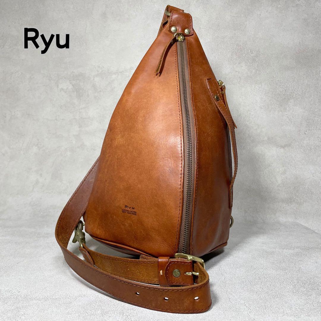 【極美品・廃盤品】ryu ボディーバッグ レザー ショルダーバッグ メンズ 茶