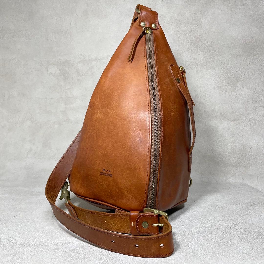 【極美品・廃盤品】ryu ボディーバッグ レザー ショルダーバッグ メンズ 茶