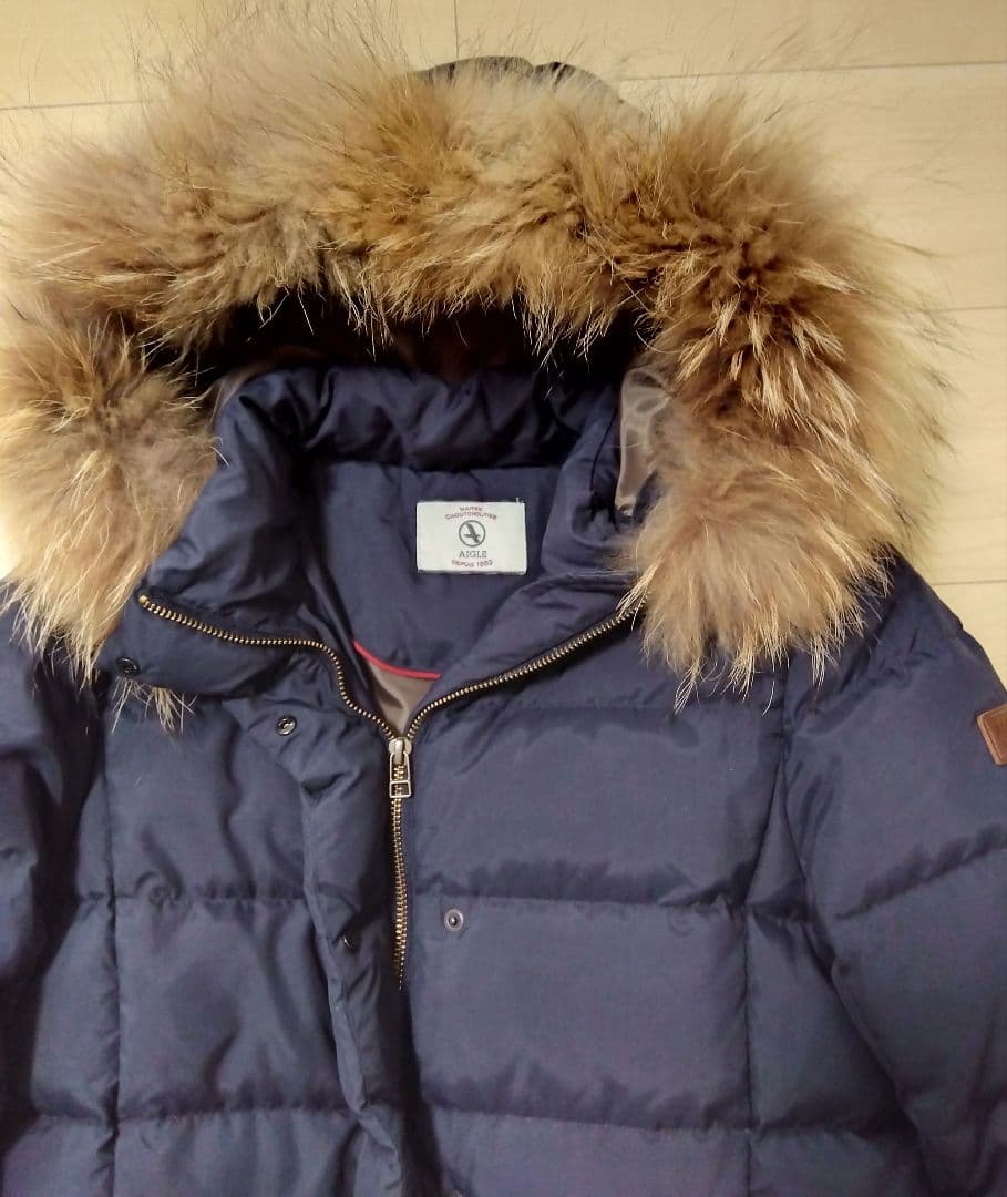 週末限定お値下げ☆AIGLEファー付きネイビーキルティングダウンコート М