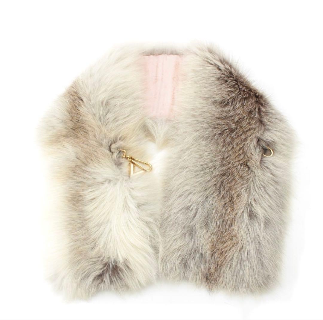 【新品】　ルイヴィトン　V金具　フォックス　ファー　マフラー　モノグラム　ピンク