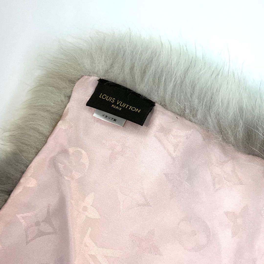【新品】　ルイヴィトン　V金具　フォックス　ファー　マフラー　モノグラム　ピンク
