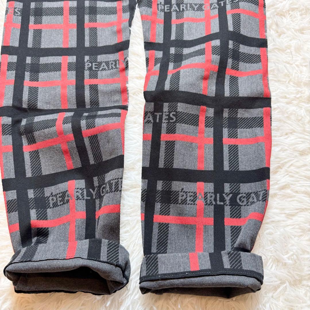 未使用級 パーリーゲイツ チェック柄 パンツ リング付き ロゴ刺繍 リング付き