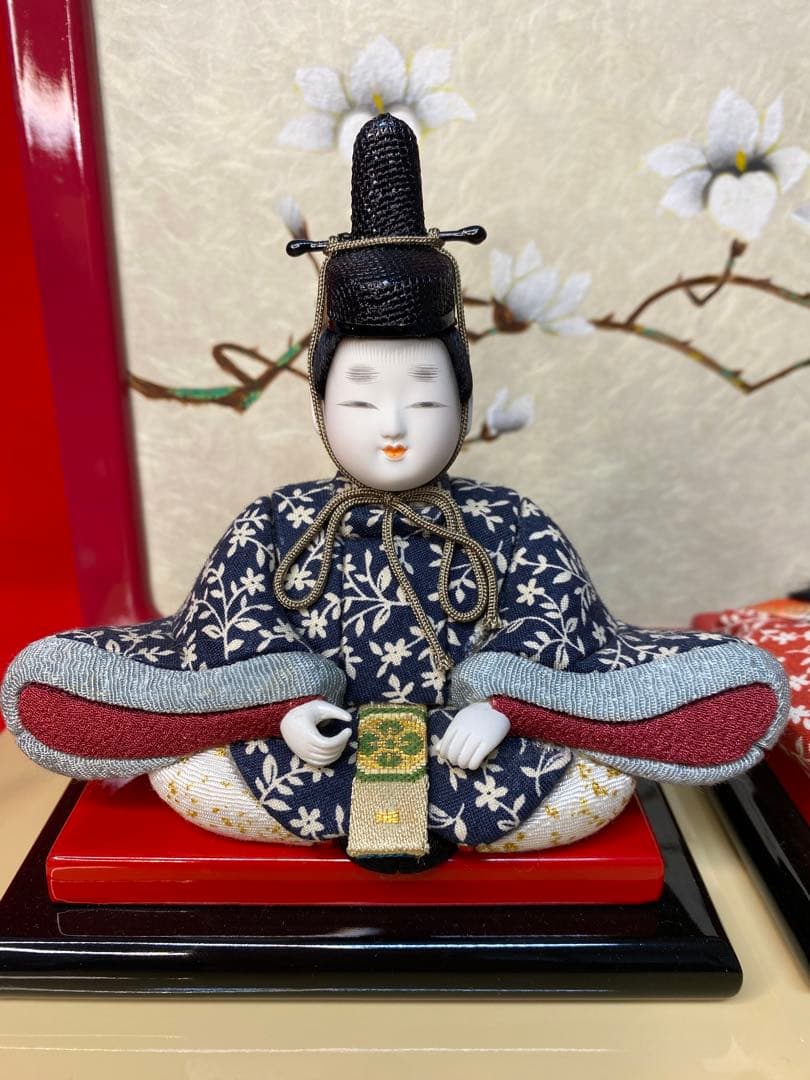 雛人形　草園作　木目込人形　親王五人飾り桜型台
