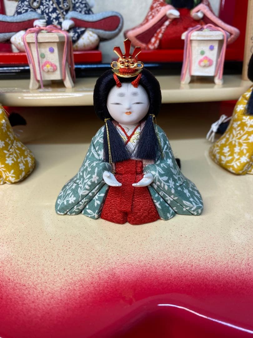 雛人形　草園作　木目込人形　親王五人飾り桜型台