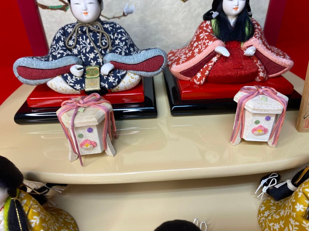 雛人形　草園作　木目込人形　親王五人飾り桜型台
