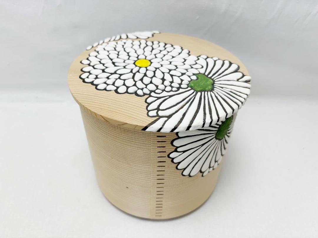 未使用 茶道具 塗師 宮下芳洋作 利休好写 菊絵曲水指 曲げわっぱ 木工芸共箱