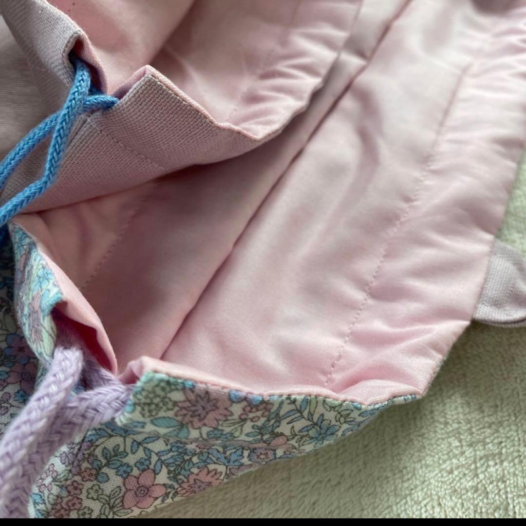 レッスンバック　小花柄　女の子　上履き入れ　ナップサック体操服袋巾着　ラベンダー