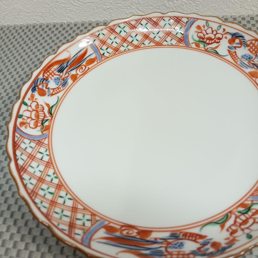 清水焼 赤絵格子花鳥六寸皿 お皿 菓子皿 盛り皿 5枚セット