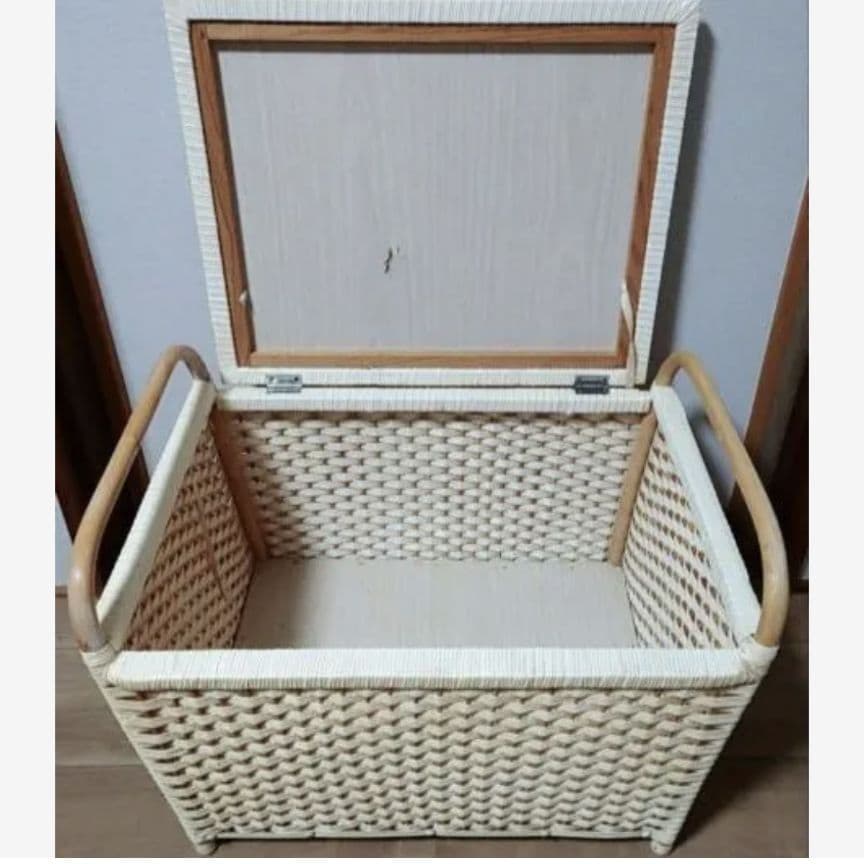 ハローキティ/サンリオ 収納ボックス 玩具箱 編みかご 昭和レトロ マット 2点