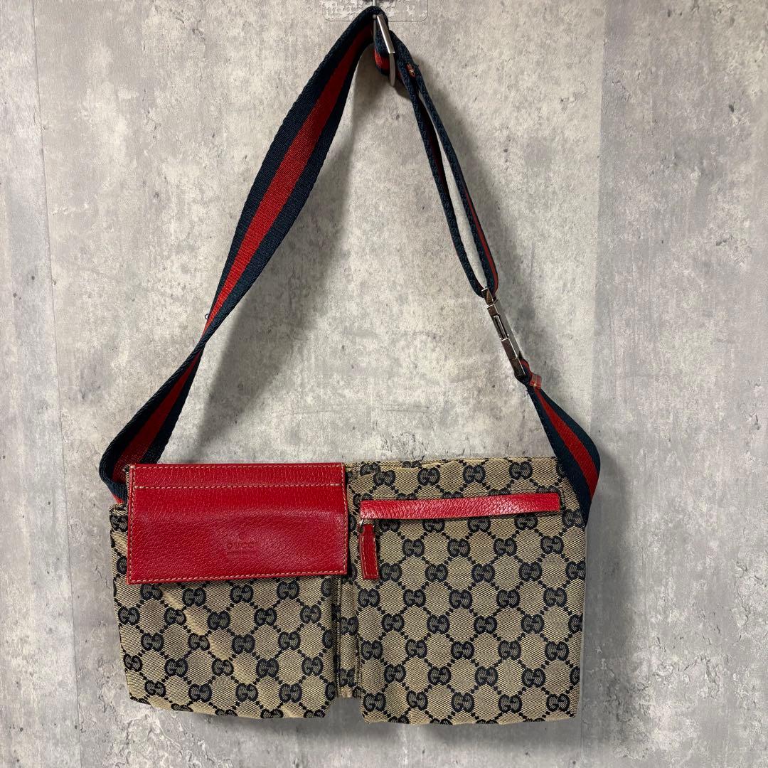 【希少カラー】グッチ GUCCI GGキャンバス シェリーライン ボディーバッグ