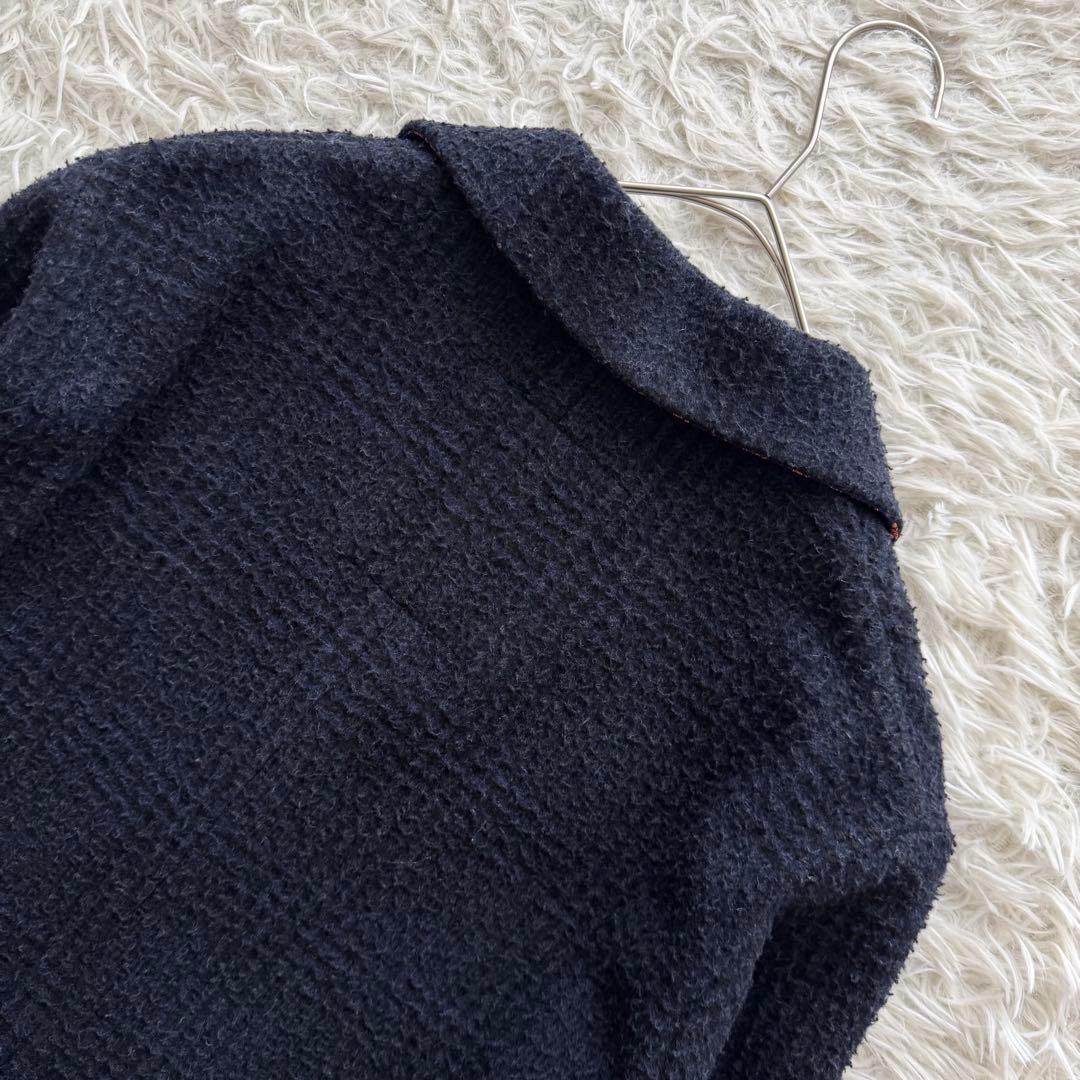 【BOB ボブ】チェスターコート　ロング　ダブル　チェック柄　紺 金ボタン　M