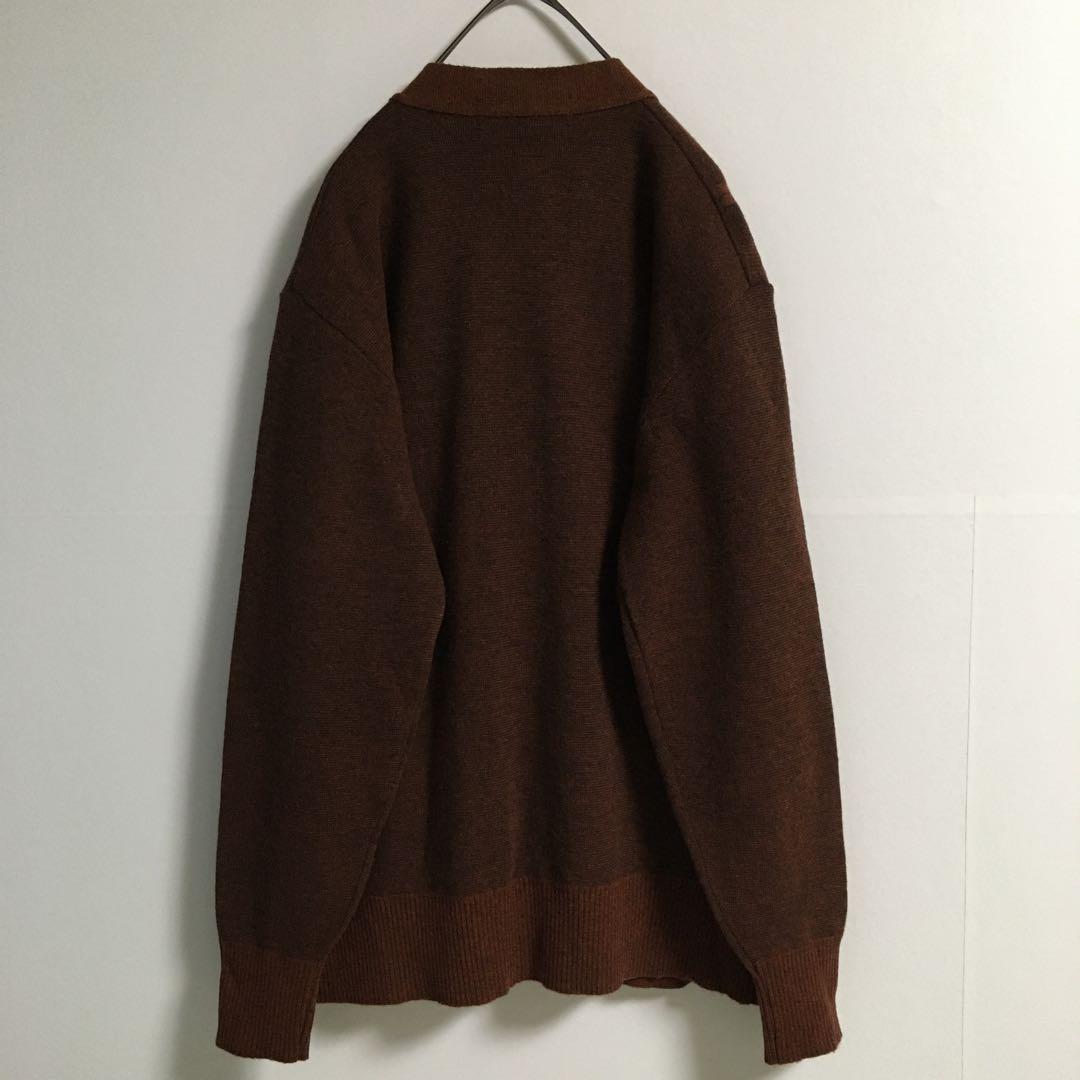 デッドストック 日本製 ニットカーディガン メンズ レトロボタン 深みのある茶色