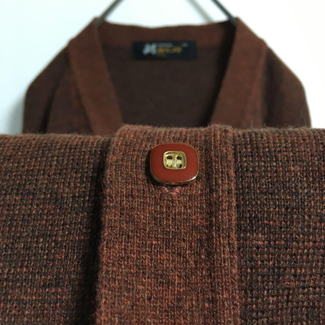 デッドストック 日本製 ニットカーディガン メンズ レトロボタン 深みのある茶色