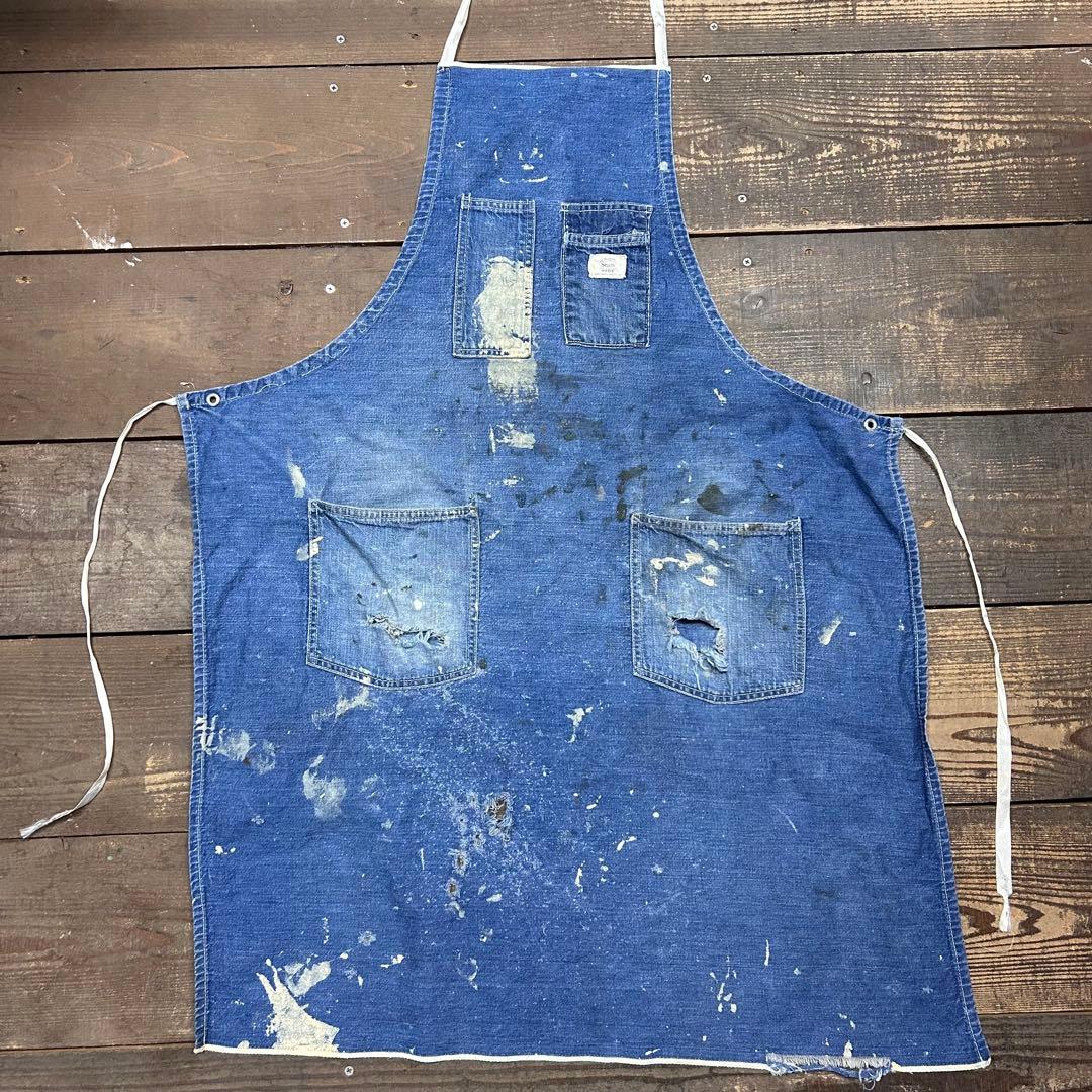 60s　SEARS　デニム　エプロン　ヴィンテージ　ミミ付　ダメージ　ボロ