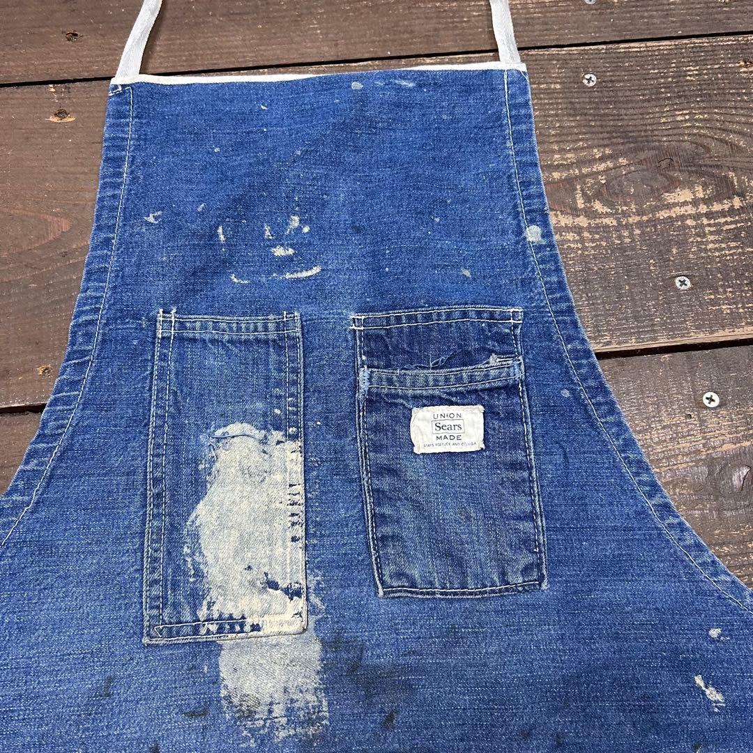60s　SEARS　デニム　エプロン　ヴィンテージ　ミミ付　ダメージ　ボロ